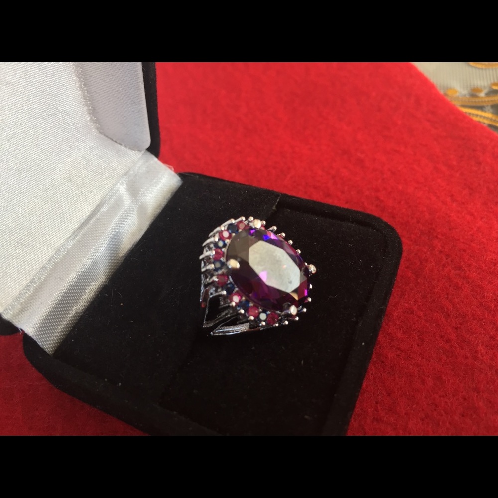 Pink ruby stone with silver ring - Picture 2 of 2